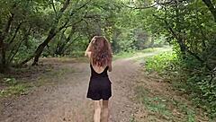 Brunette student quickie fuck in forest dress up