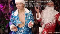 mature santa wife takes thick cum facial closeup