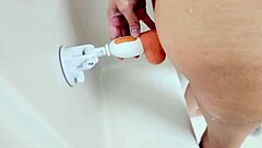 Wife caught showering with big dildo closeup masturbation