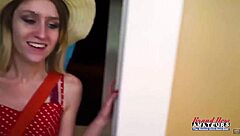 Blonde pixie deepthroats cock! Petite pussy pounded doggystyle cum!