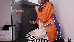 Naughty Teen 18+ Fingers Shaved Pussy With Toy On Stairs