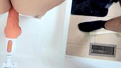 Wife caught showering with big dildo closeup masturbation