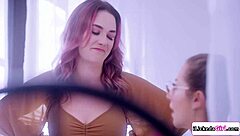 busty redhead model craves intense lesbian licking