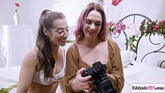 busty redhead model craves intense lesbian licking