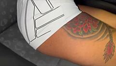 Wife flashes short white shorts then takes massive cock ride home!