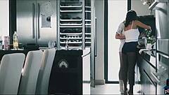 european babes finger pussies during hot kitchen lesbian licking