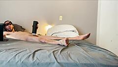 intense solo masturbation stroking huge vibrating toy on small waist