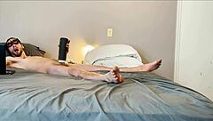 intense solo masturbation stroking huge vibrating toy on small waist