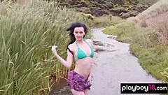 Beautiful Brunette Skylar Leigh Poses Naked in Outdoor Stream with Natural Tits and Pussy