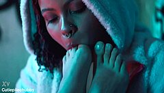 bbw ebony worships petite tattooed girlfriend feet