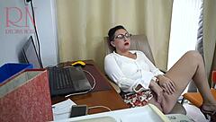 secretary dildo fucked office hidden cam lingerie stockings