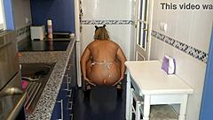 mature milf squirts wildly while fucked deep in kitchen