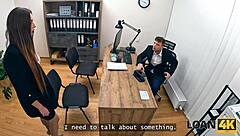 Loan4k office seduction turns into secret fingering with stockings brunette