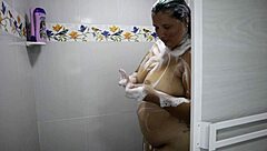colombian bbw with huge tits squirts in shower bent over doggystyle
