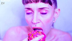 bare toes smash juicy fruit so close up