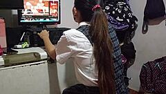 peruvian amateur's shaved pussy licked before sloppy blowjob and doggystyle creampie