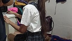 peruvian amateur's shaved pussy licked before sloppy blowjob and doggystyle creampie