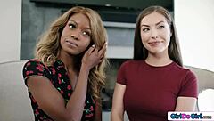 Ebony girlfriends lick petite brunette beavers in lesbian passion