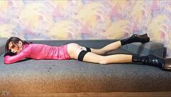 i lie as ponygirl crossdresser on the couch relaxing