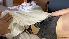 hot milf shares hotel bed for caught spying masturbation accident