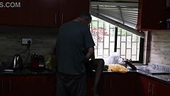 Fucking her tight pussy outside then kitchen doggystyle passion