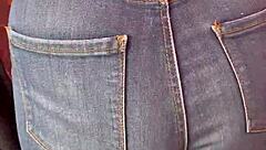 curvy mexican babe in tight jeans at market