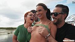 Redhead boat babe deepthroats and takes facial cumshot reality style