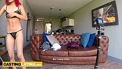 Petite Colombian teen Melissa moans wildly on massive cock!