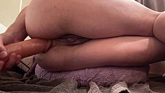 italian milf artemisia stretches hairy pussy with huge dildo solo