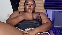 lonely ebony housewife mara squirts hard in solo toy play