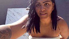 after creampie she showers naked in backyard for neighbors