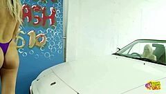 car wash babes foam up for wet lesbian licking