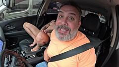 pretty latina gabi flores gives juicy bareback ass in street car