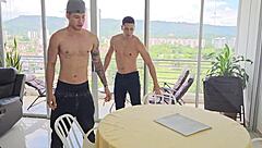 Blonde bombshell joins movers for epic threesome anal and pussy pounding part 1