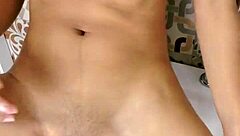 Super horny in bathroom fingering pussy through my sexy underwear