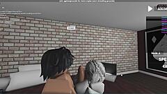 Fucking a submissive fan roughly in Roblox studio condo game