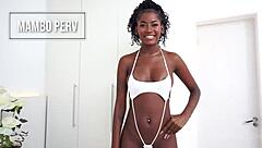 Beautiful Brazilian ebony Jenny Pretinha's perfect breasts fucked by huge cocks