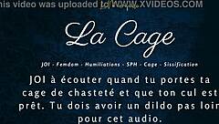 Femdom locks him in cage for anal jerk off instructions