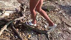 Brunette Monika Fox Strips Naked on Tour Bus for Beach Nipple Piercing Tease