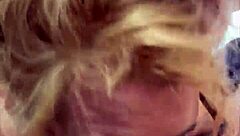 glasses streetwalker gulps cum after deepthroat mouth creampie