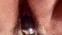 up close curvy hairy pussy takes glass dildo deep