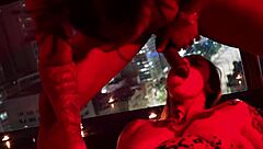 alternative girl tries wax play with big guy