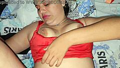 Watch the strong cumshot explode onto those blonde tits