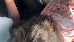 Ebony Amateur Sucks Big Black Cock in Public Car