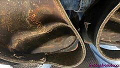 check out this babe pissing on dirty feet then fucking in public bathroom