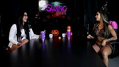 brunette teases blowjob strips tits pussy exhibition