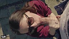 outdoor thrill as amateur deepthroats stranger's cock hungrily