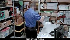 loss prevention punishes shoplifter teen with rough office cock
