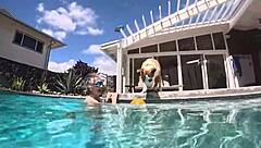 swimming nude in hawaiian private pool with mature wife