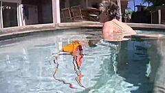 swimming nude in hawaiian private pool with mature wife